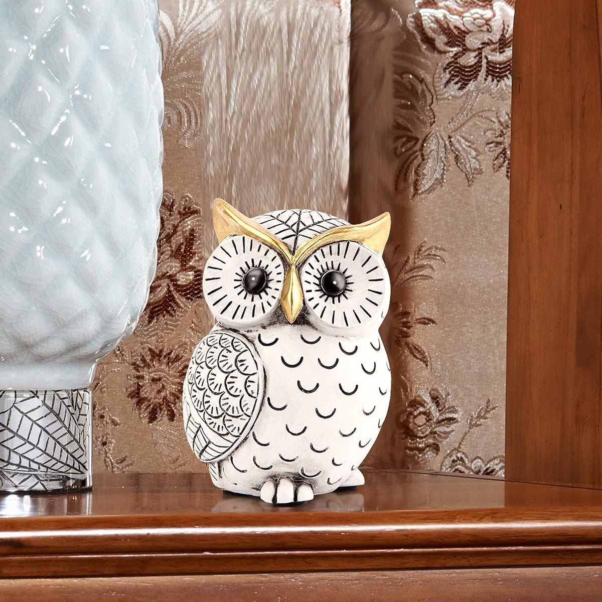 Owl Statue for Home Decor Accents,Owl Decor for Bookshelf Bedroom Living Room Office Table Desk