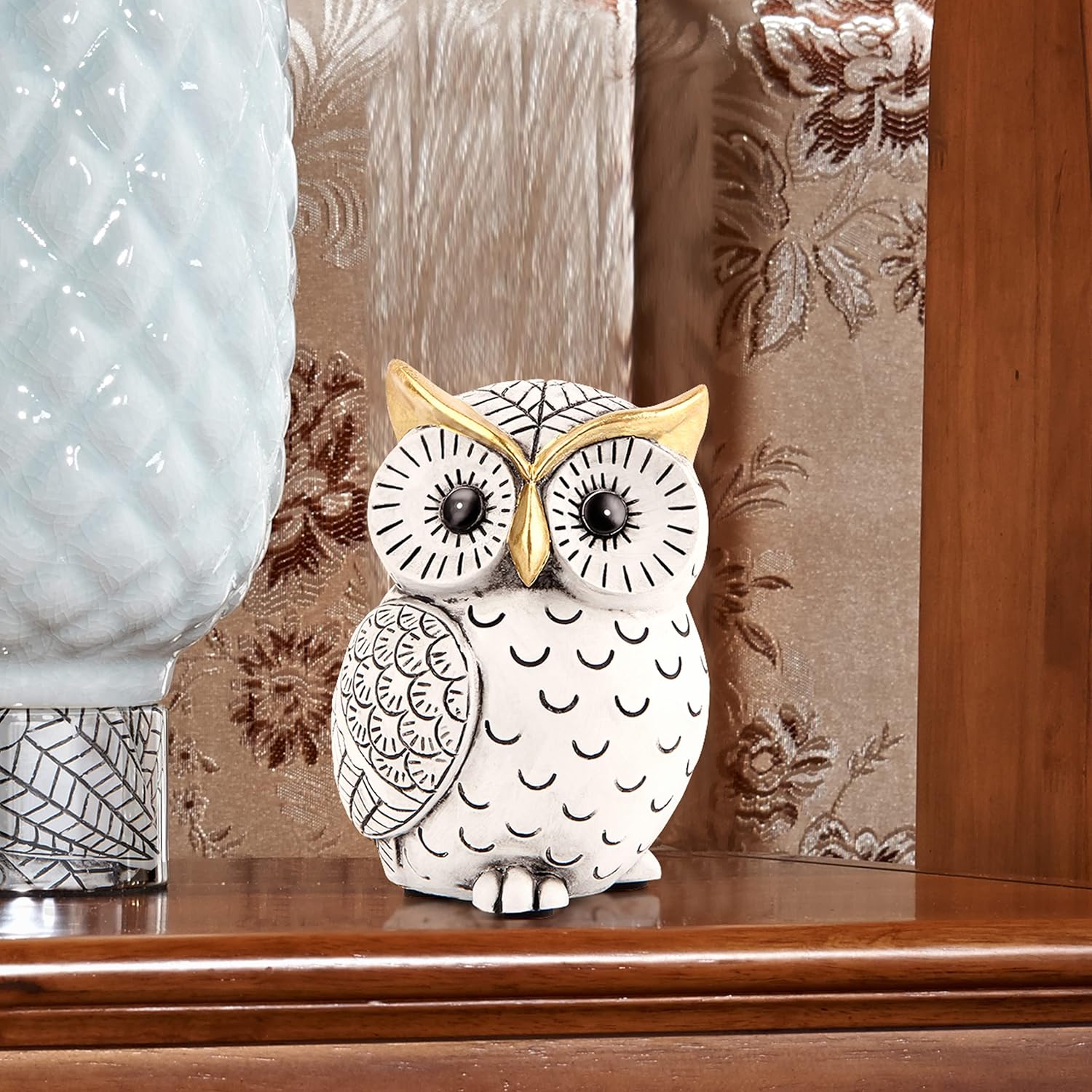 Owl Statue for Home Decor Accents,Owl Decor for Bookshelf Bedroom Living Room Office Table Desk