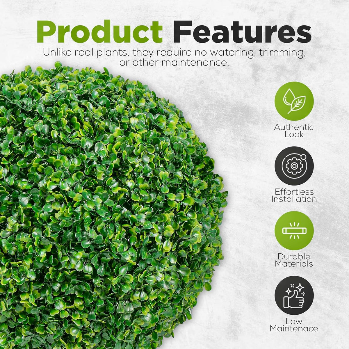DRAY Premium 16.14" Faux Boxwood Balls – Set of 2 Artificial Topiary Spheres for Outdoor & Indoor