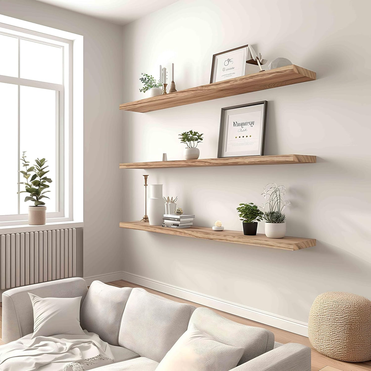Wood Floating Shelves for Wall Decor, Rustic Wall Shelves for Bedroom Bathroom Kitchen Living Room