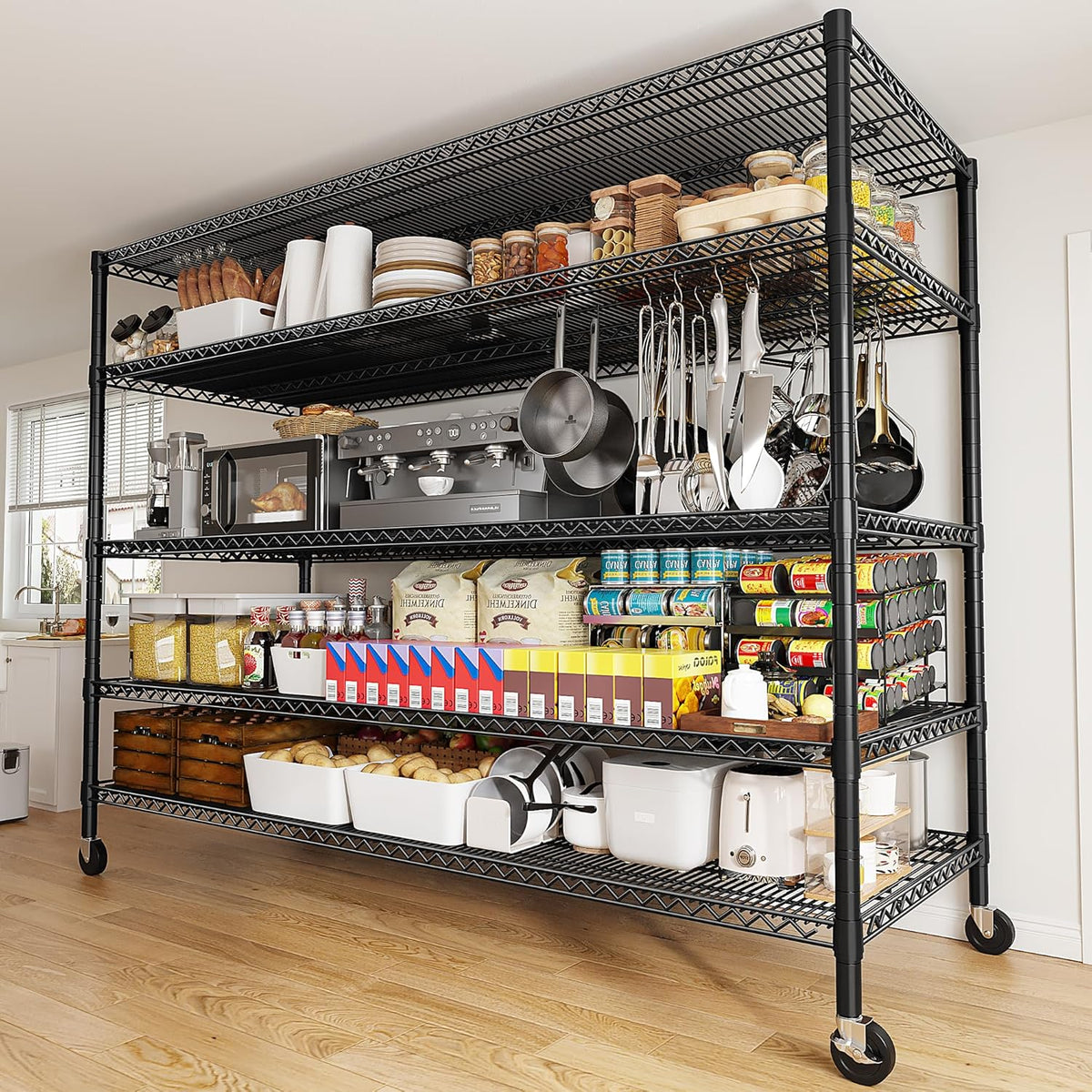 REIBII 85.7"H Storage Shelves 2998LBS Metal Shelving Units with Wheels&Feet, 5 Tier Garage Shelving