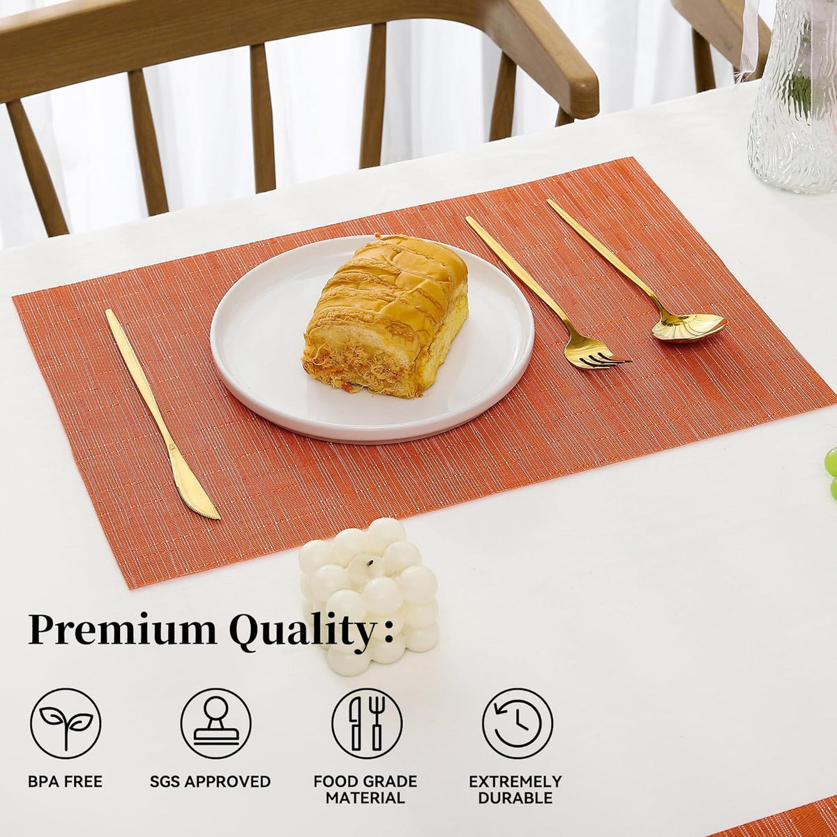 Leetaltree Orange Placemats Set of 8 - Heat Resistant Non-Slip Place mats for Dining Table