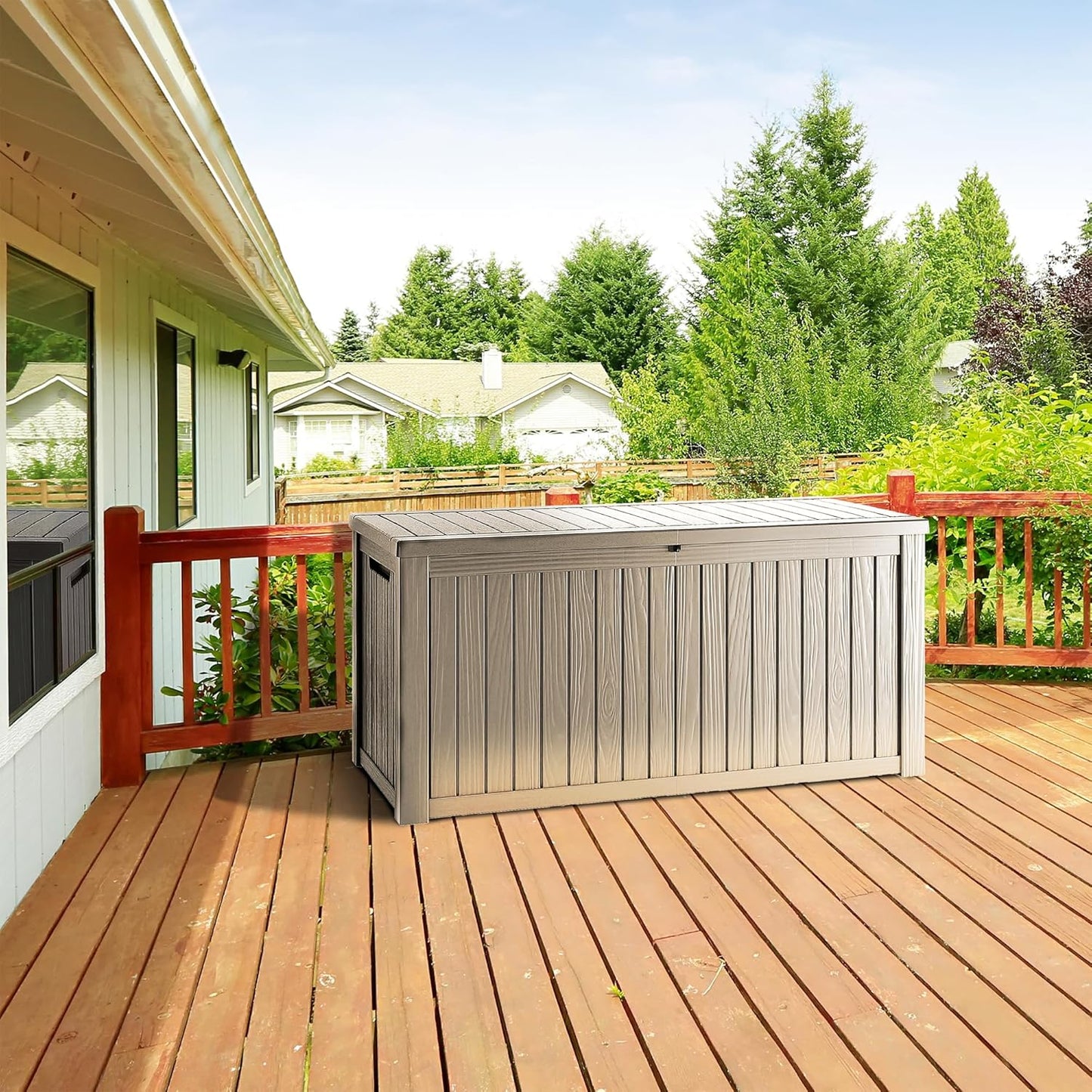 270 Gallon Lockable Resin Deck Box, Waterproof & UV-Resistant Outdoor Storage Box for Outdoor