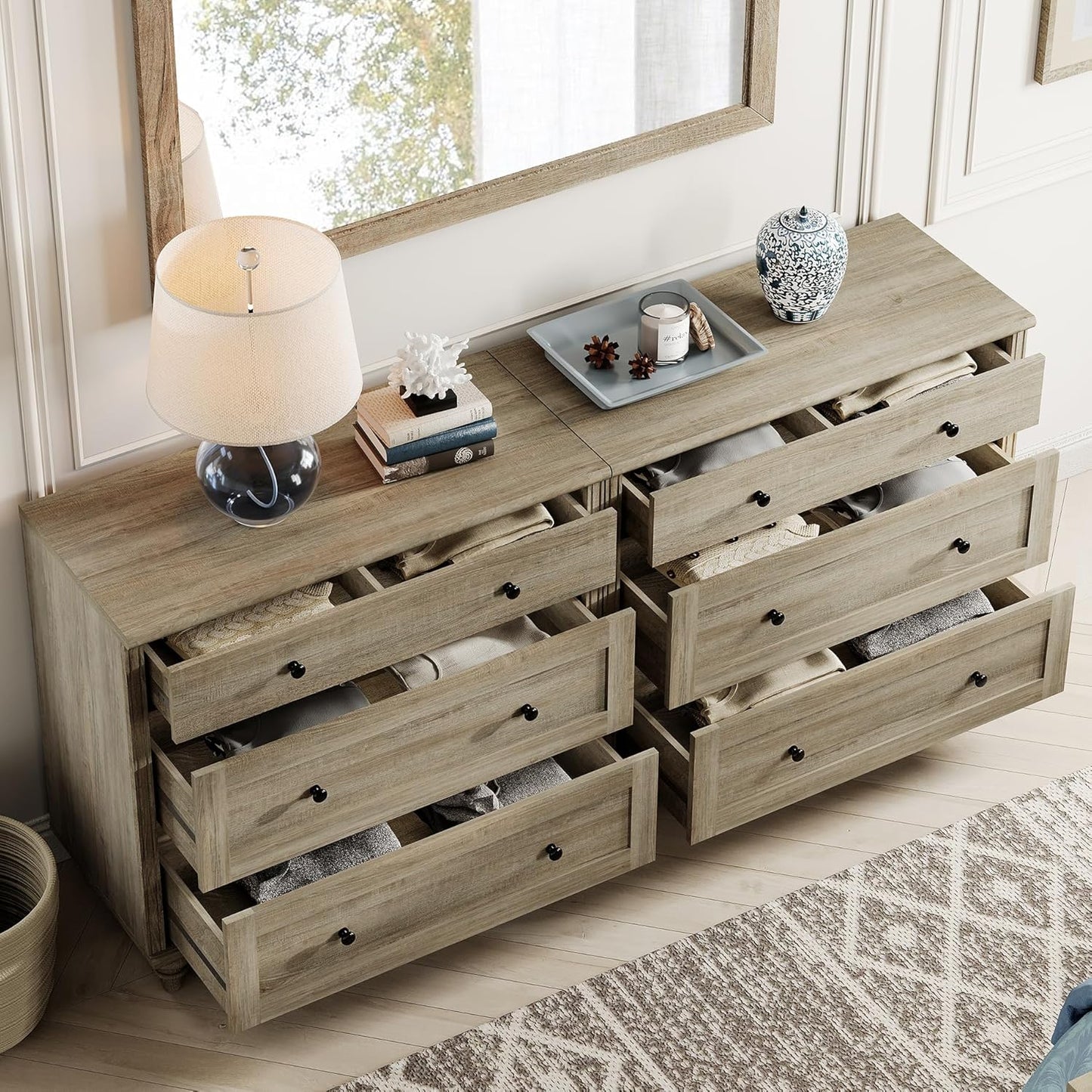 WAMPAT Kids Dresser for Bedroom with 6 Drawers, Rustic Oak Baby Dressers with Wide Chest of