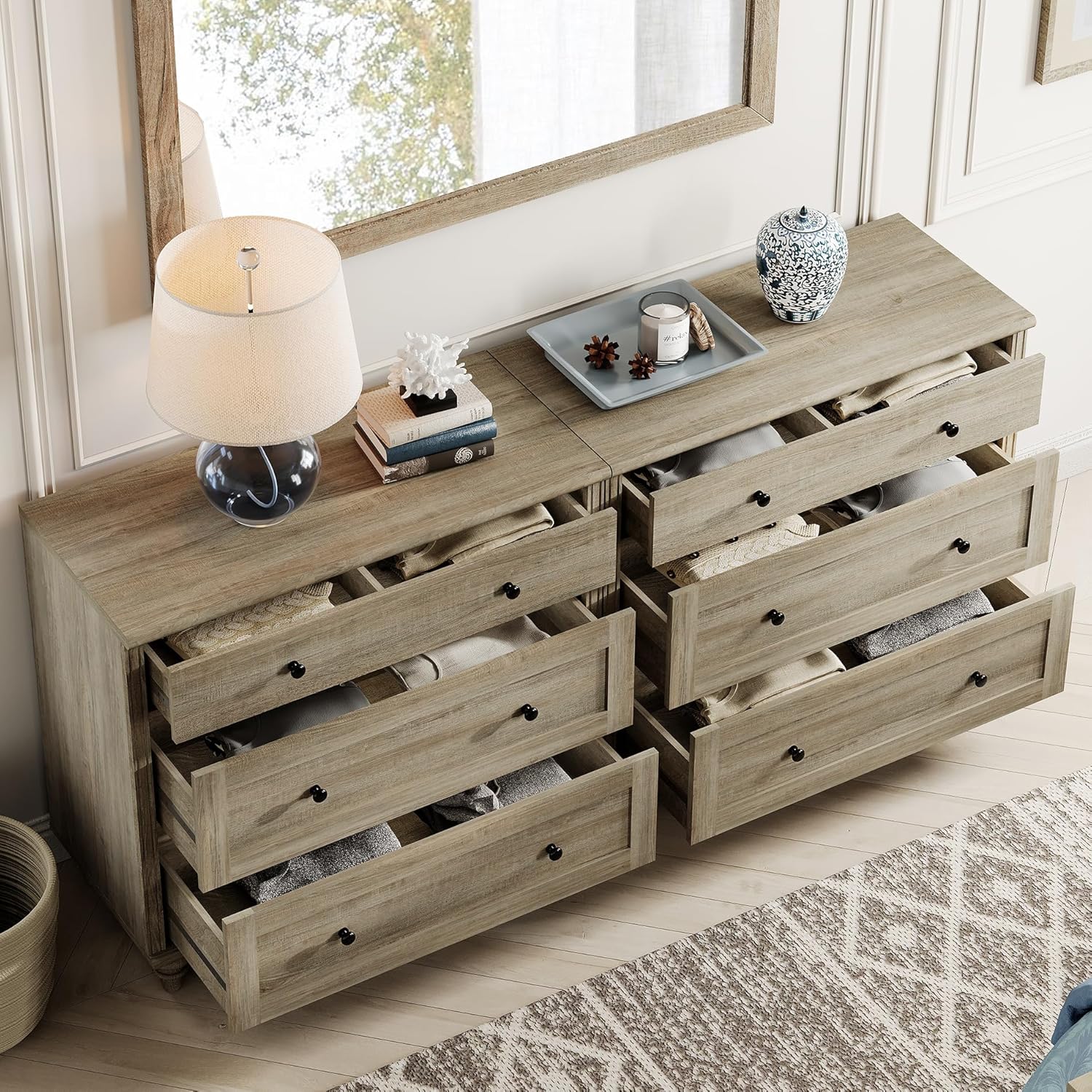 WAMPAT Kids Dresser for Bedroom with 6 Drawers, Rustic Oak Baby Dressers with Wide Chest of