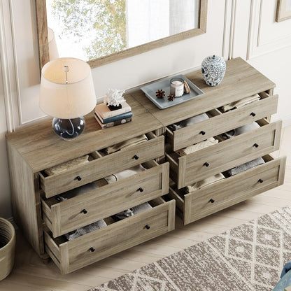 WAMPAT Kids Dresser for Bedroom with 6 Drawers, Rustic Oak Baby Dressers with Wide Chest of