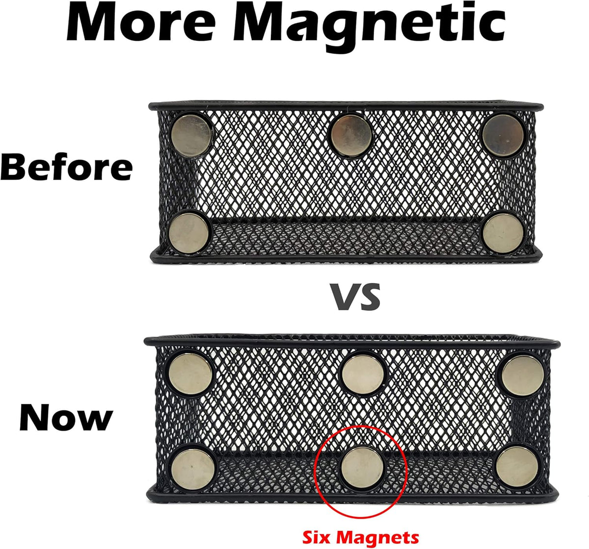 EASEPRES Magnetic Pencil Holder Set of 3 - Black Wire Mesh Storage Baskets Organizer with Strong