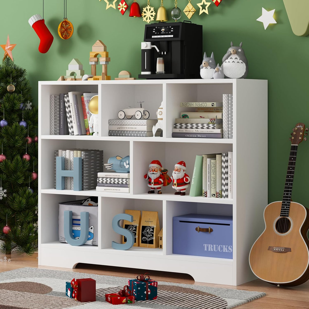 Book Shelf Set of 2, 8 Cubes Storage Organizer, 3-Tier Open Shelf Wooden Bookcase, Freestanding