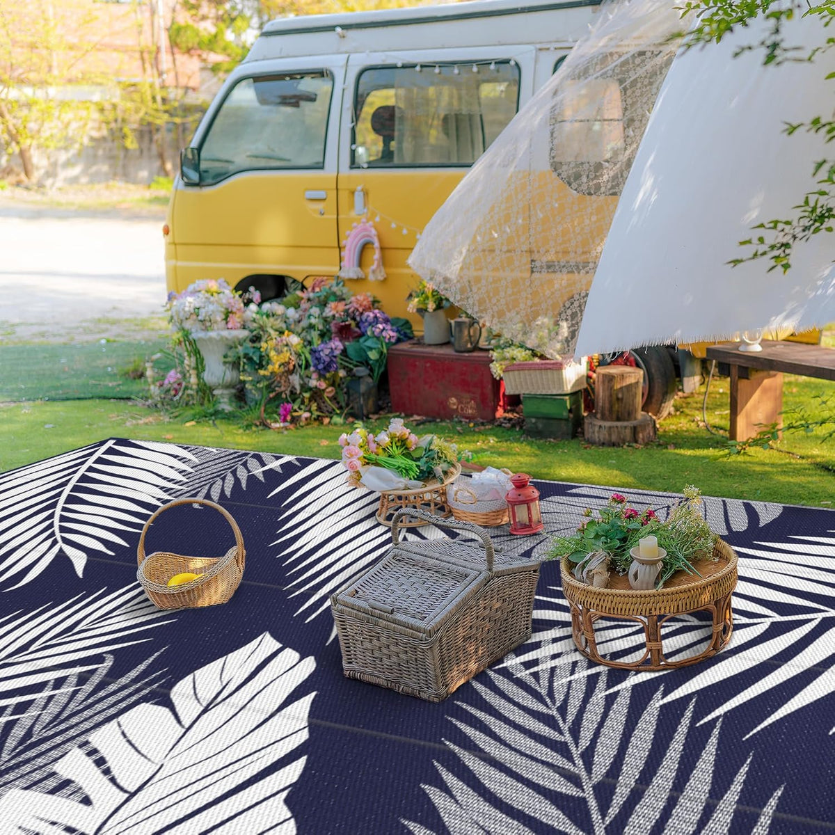 GENIMO Outdoor Rug 10' x 14' Waterproof for Patios Clearance, Reversible Outdoor Plastic Straw