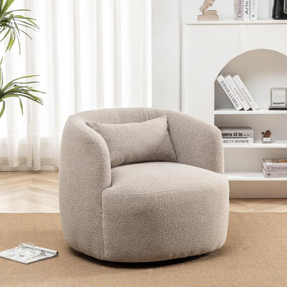 KINWELL 34" Wide Boucle Swivel Barrel Chair, No Assembly Round Upholstered Armchair Accent Chair