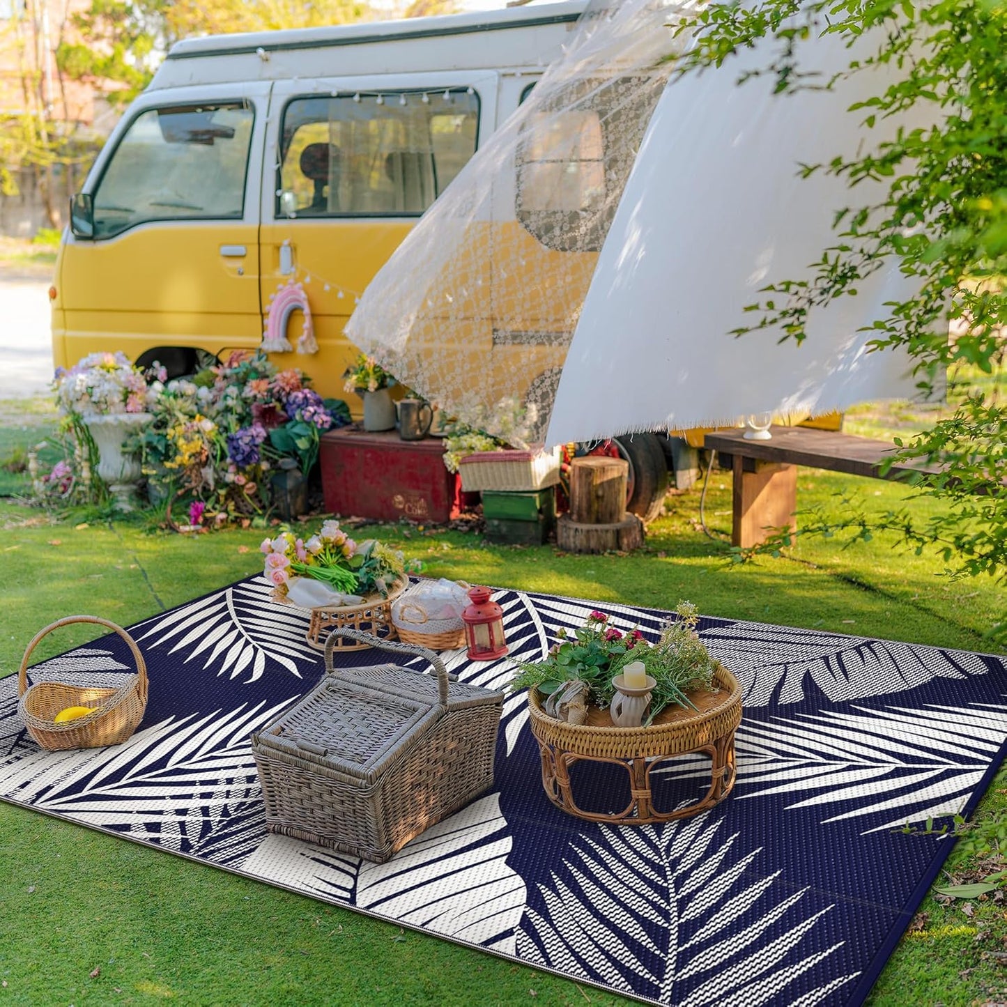 GENIMO Outdoor Rug 9' x 12' Waterproof for Patios Clearance, Reversible Outdoor Plastic Straw