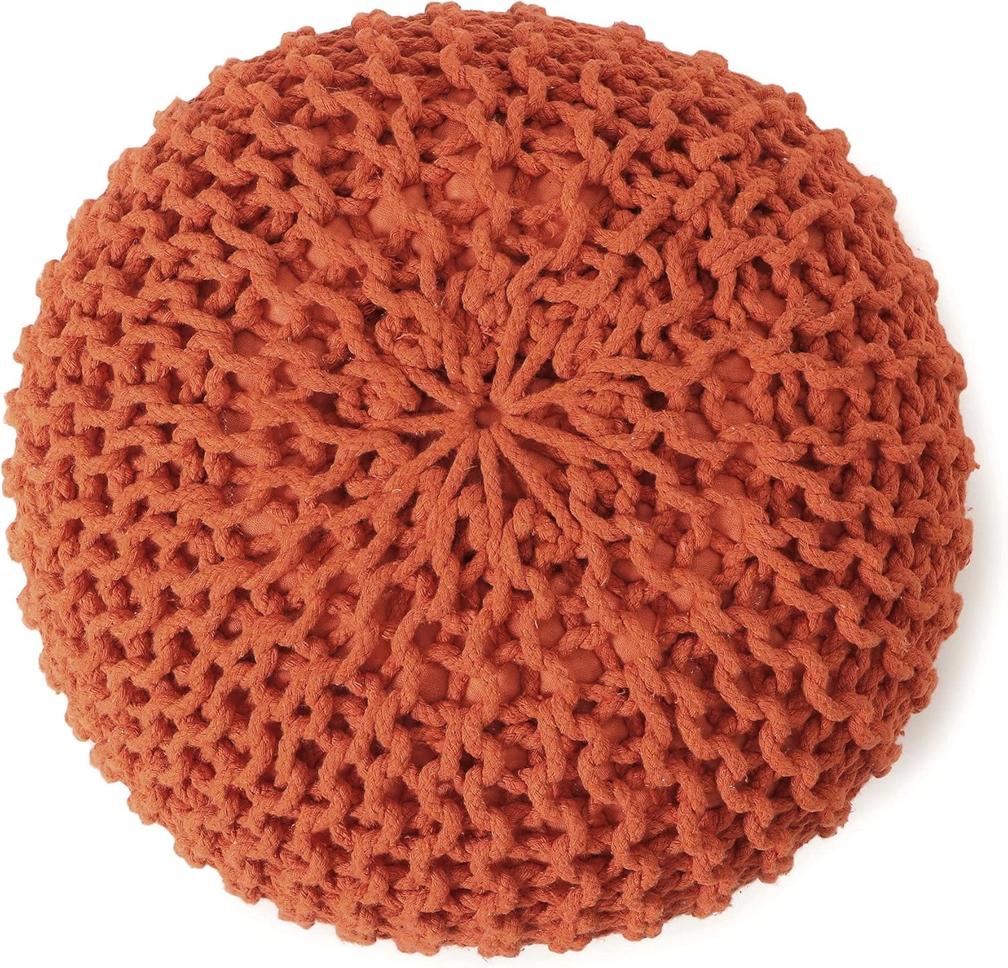 REDEARTH Round Pouf Ottoman - Hand Knitted Cable Boho Poof - Pouffe Circular Footrest for Living