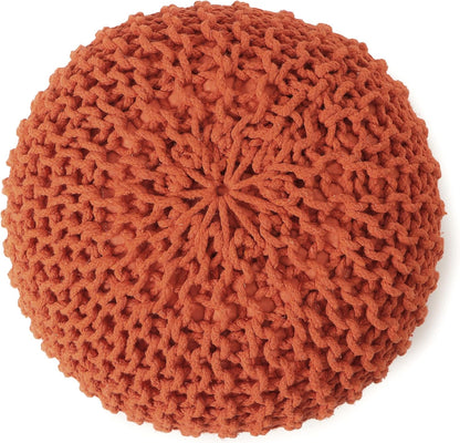 REDEARTH Round Pouf Ottoman - Hand Knitted Cable Boho Poof - Pouffe Circular Footrest for Living
