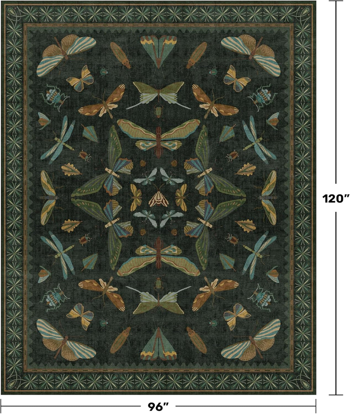 Dark Green Bug Area Rugs 8x10 for Living Room, Dining Room Under Table, Bedroom, Unique Washable