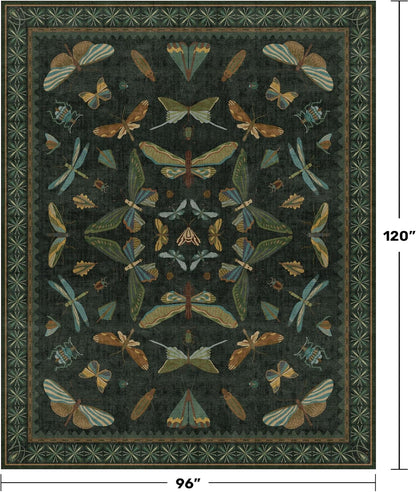 Dark Green Bug Area Rugs 8x10 for Living Room, Dining Room Under Table, Bedroom, Unique Washable