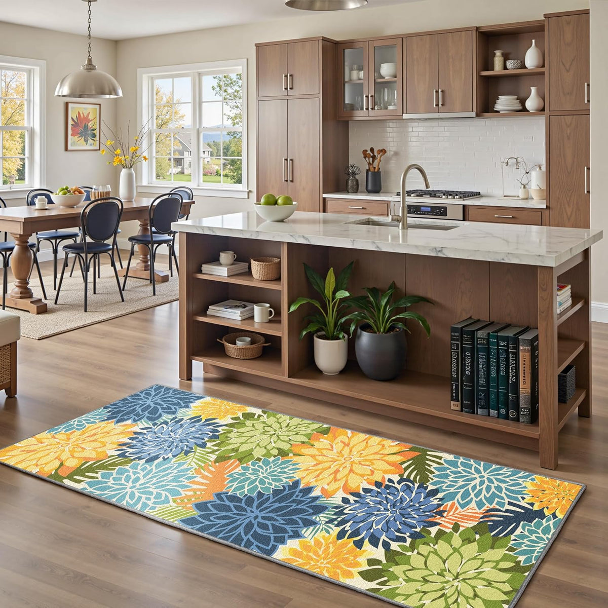 Area Rug 2x6 Yellow Green Washable Entry Rug Multicolored Tropical Botanical Modern Floral Indoor