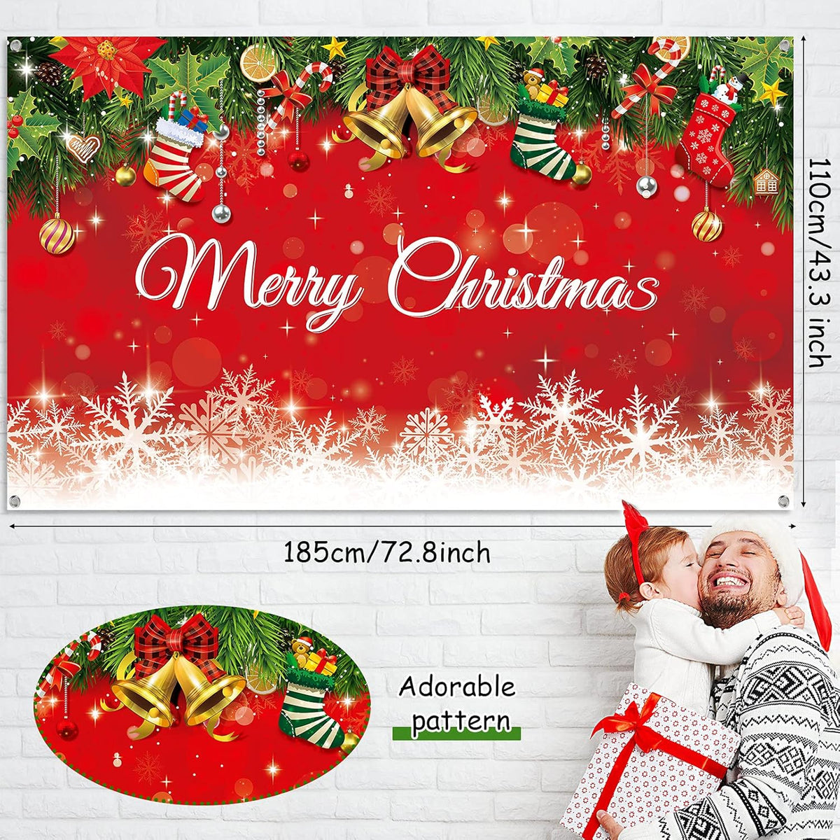 Irenare Christmas Backdrop Merry Christmas Banner Party Decoration Xmas Photography Background