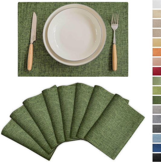 Demetex Dark Green Placemats Set of 8 Decorative Linen Textured Place Mats Heat Resistant Plate