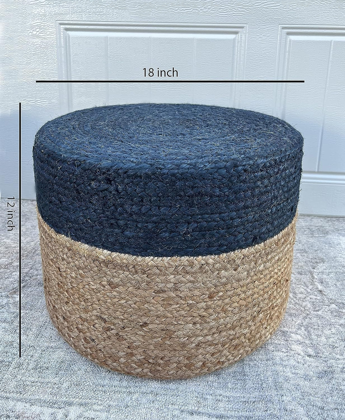 Jute Pouf Ottoman | Footrest Pouf | Hand Braided - Round Boho Pouffe - for Living Room, Bedroom