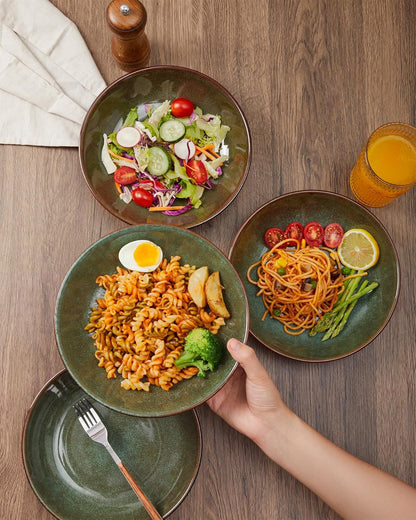 32 Piece Double Bowl Dinnerware Sets with Pasta Bowls, Highly Chip and Crack Resistant Plates and