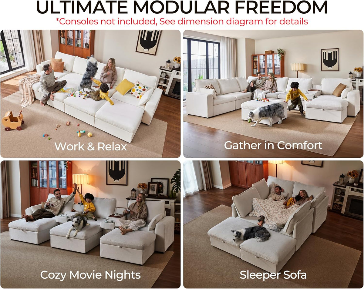 Oversized Modular Sofa Comfy Cloud Couch with Storage, Extra Deep Plush Sectional Sofa Set for