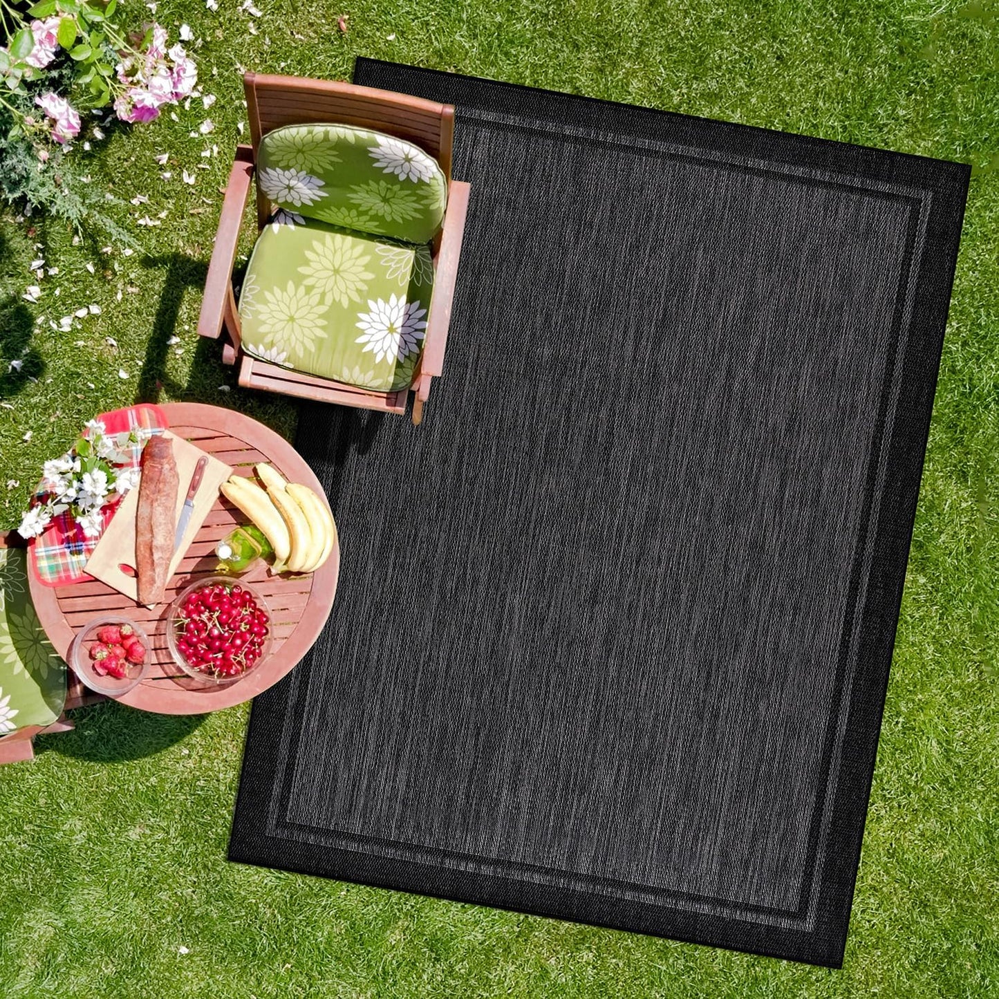 CAMILSON Indoor Outdoor Rug, 8x10 Bordered Dark Gray Black Modern Area Rugs for Indoor and Outdoor