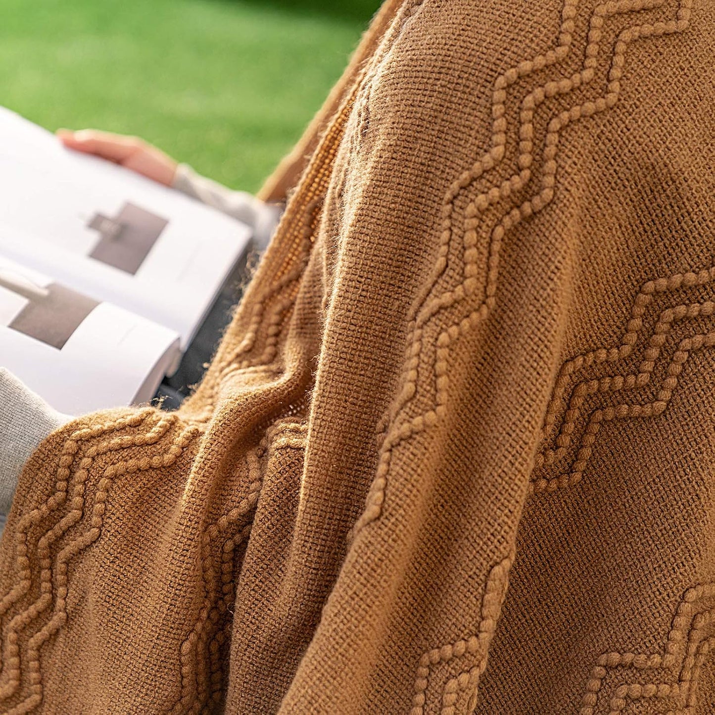 MIULEE Knitted Brown Throw Blanket for Couch,Boho Bed Decor Knit Outdoor Blankets Throw Size with