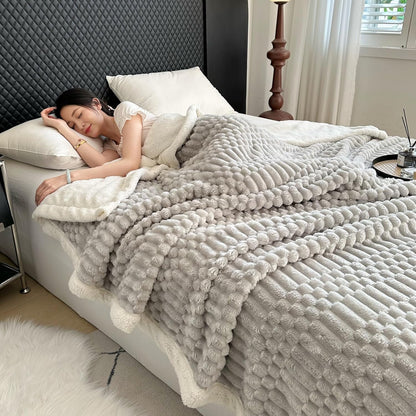 UKELER Sherpa Throw Blanket 60 × 80 inch, 470 GSM Striped Sherpa Fleece Blanket for All Season