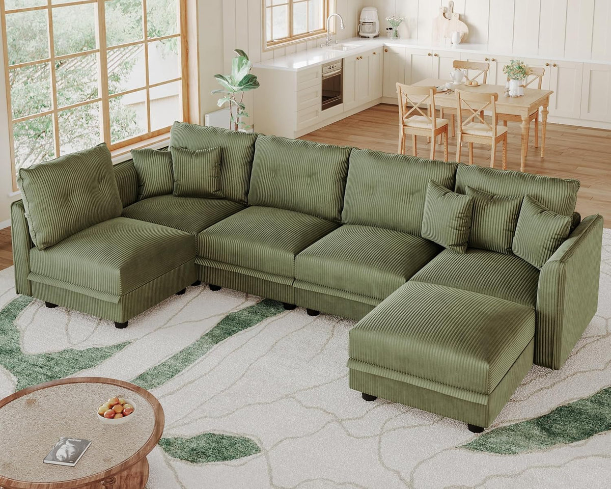 LLappuil Modular Sectional Sofa with Storage Seats, Corduroy Convertible Modular U Shaped Sectional