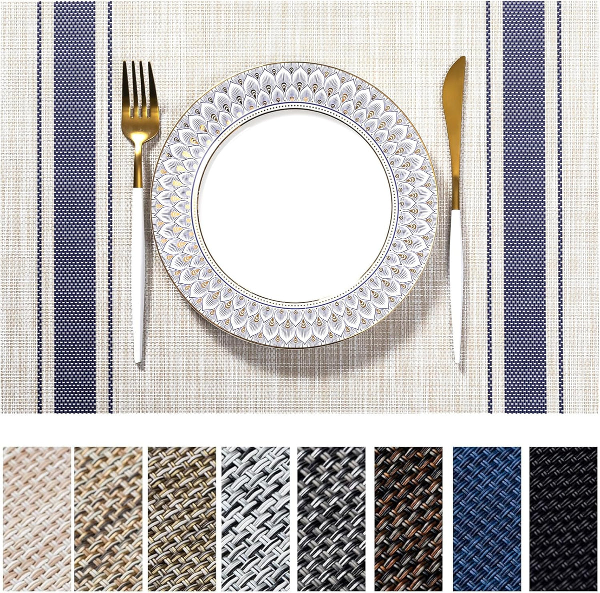 LEXMORE Placemats Set of 6 Vinyl/Plastic Woven Place Mats for Kitchen Table Indoor/Outdoor Washable