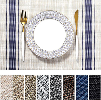 LEXMORE Placemats Set of 6 Vinyl/Plastic Woven Place Mats for Kitchen Table Indoor/Outdoor Washable