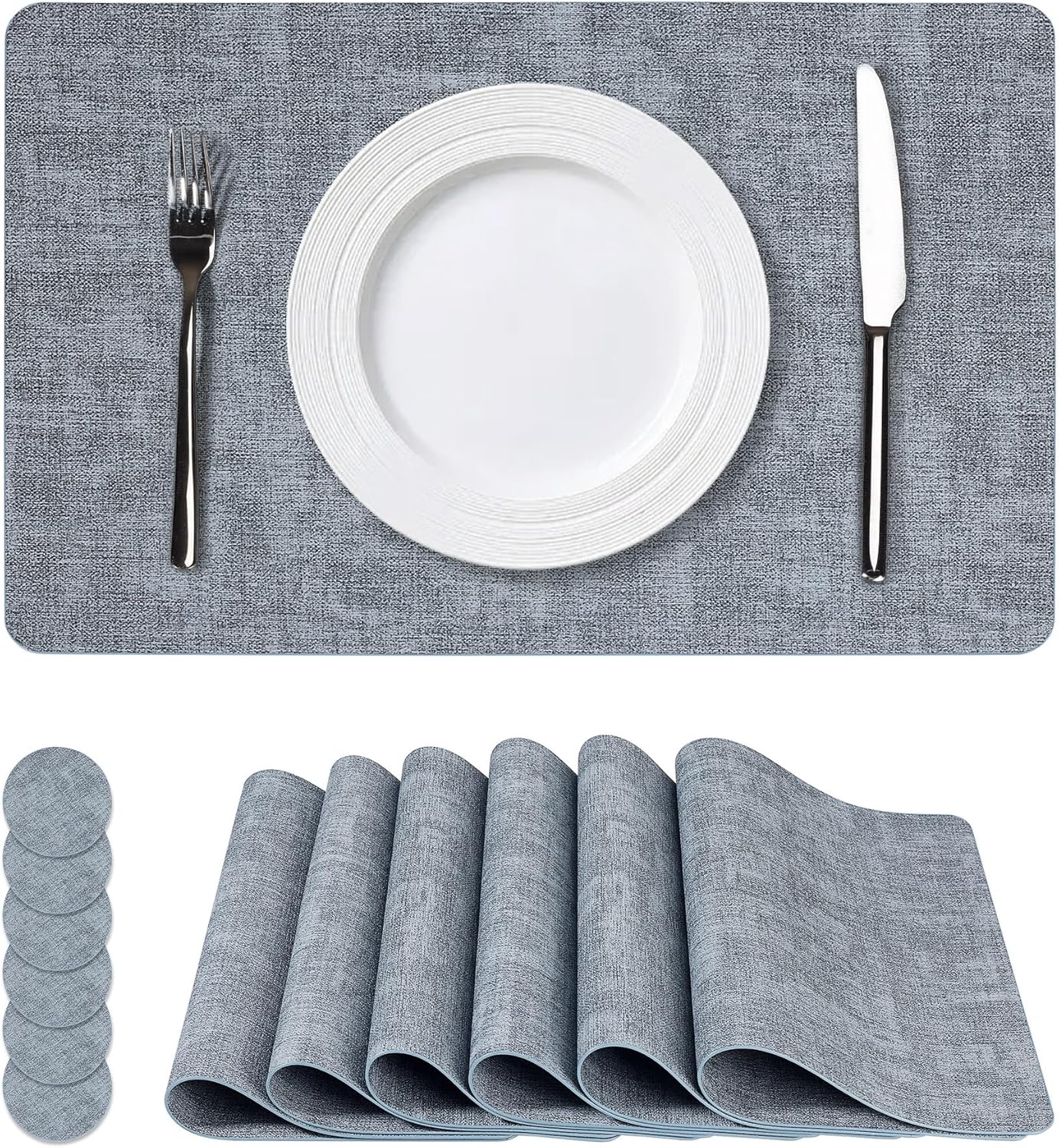 Vinyl Placemats Set of 6, Faux Leather Waterproof and Heat Resistant Place Mats, Washable Anti-Slip