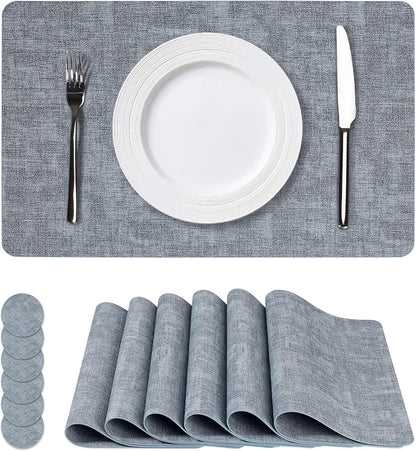 Vinyl Placemats Set of 6, Faux Leather Waterproof and Heat Resistant Place Mats, Washable Anti-Slip