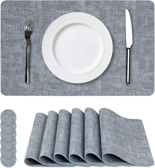Vinyl Placemats Set of 6, Faux Leather Waterproof and Heat Resistant Place Mats, Washable Anti-Slip