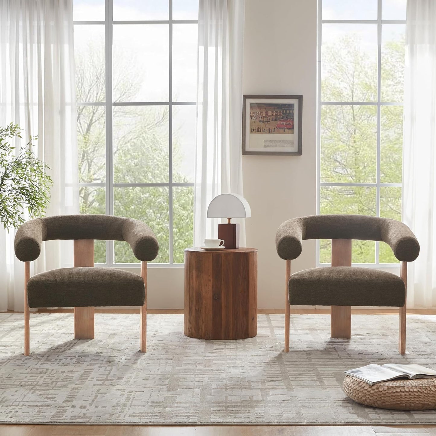 VKNOW Accent Chair Living Room Chair Set of 2, Modern Upholstered Armchair with Solid Wood Legs