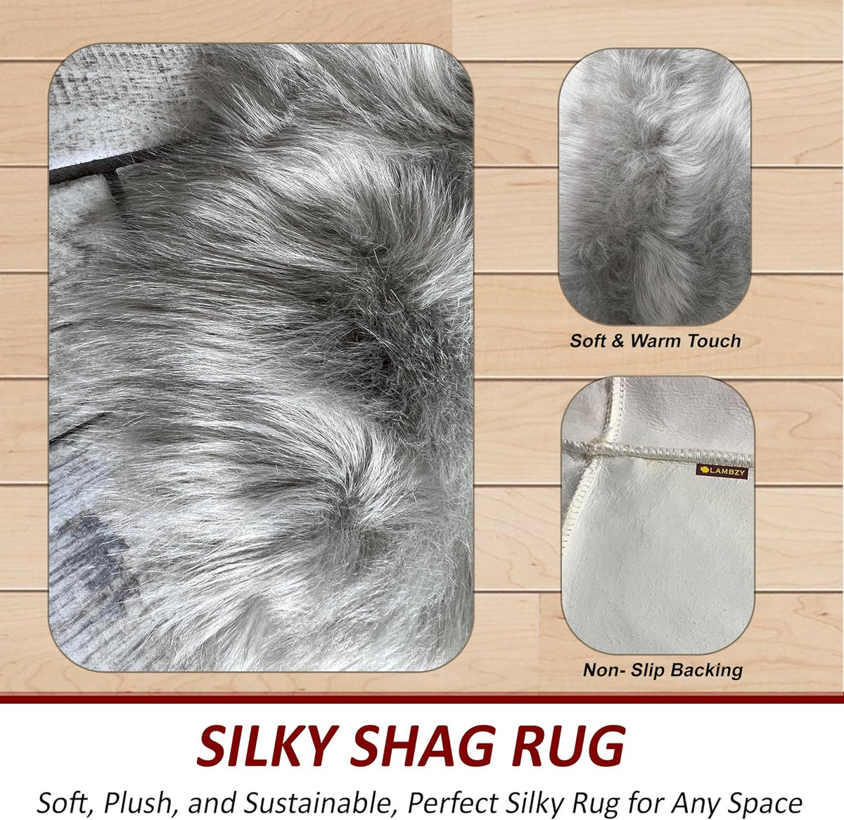LAMBZY Faux Sheepskin Hypoallergenic Free Shape Silky Shag Rug, Luxury Shaggy Silky Plush Carpet