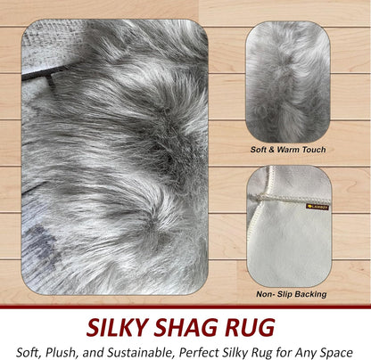LAMBZY Faux Sheepskin Hypoallergenic Free Shape Silky Shag Rug, Luxury Shaggy Silky Plush Carpet