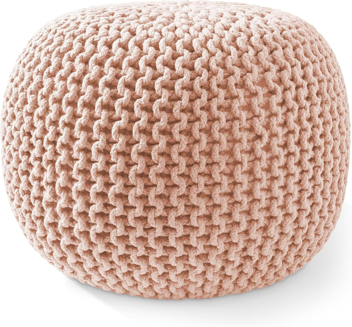 Casafield Round Pouf Ottoman, Light Pink - 20" Diameter x 14.5" High Cotton Knit Foot Stool - Boho