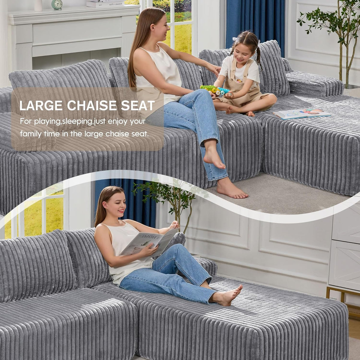 Hobestluk Modular Sectional Sofa Couches 108" L-Shape Couch 3 Seat Modular Sofa Memory Foam