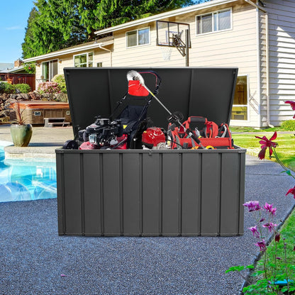 Domi 150 Gallon Deck Box, Outdoor Metal Lockable Storage Cabinet, Waterproof Steel Outdoor Bench