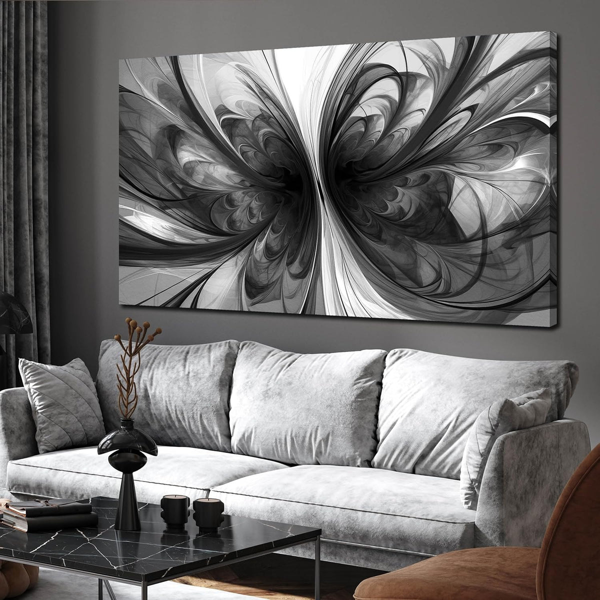 Large Abstract Canvas Wall Art Living Room Black Art Wall Decor for Office Teenage Boy Room Decor