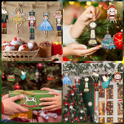 24 Pieces Christmas Nutcracker Wooden Ornaments Wood Hanging Decoration Set for Christmas Tree