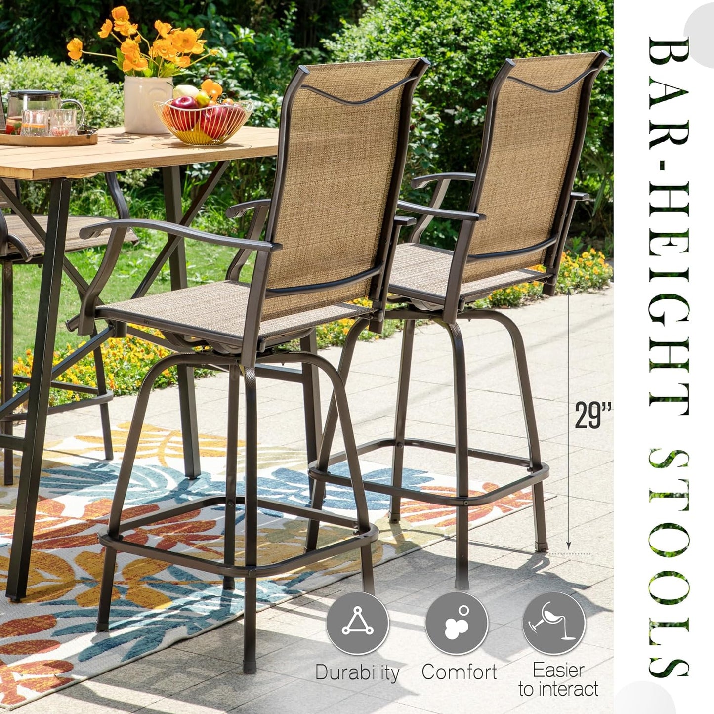 Sophia & William Outdoor Bar Set, Patio Bar Table and Chairs Set, Bar Height Patio Set - 4 x Swivel