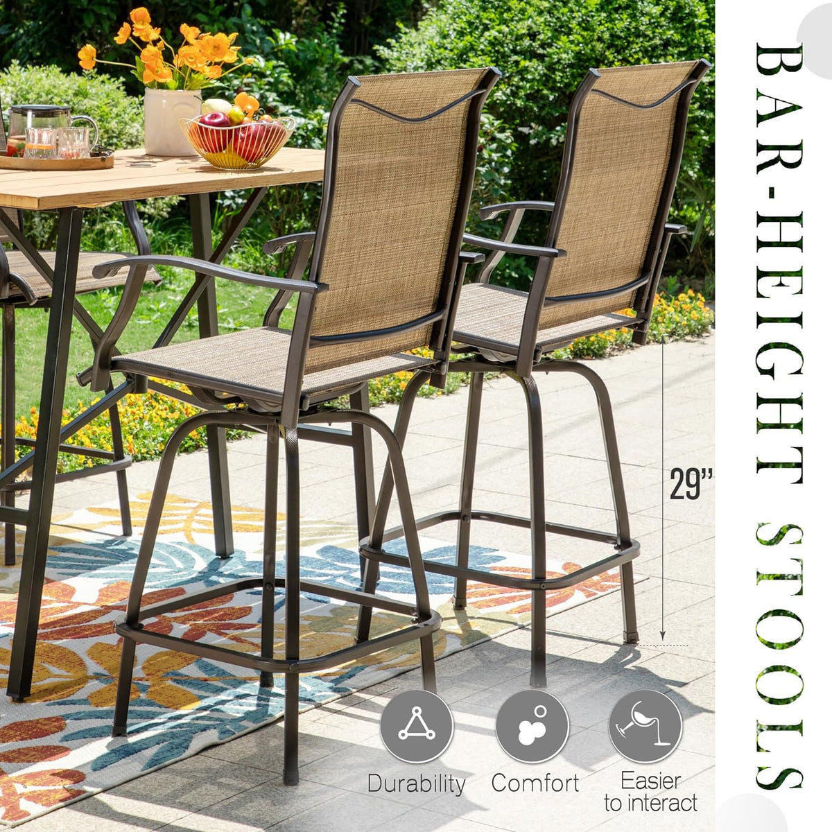 Sophia & William Outdoor Bar Set, Patio Bar Table and Chairs Set, Bar Height Patio Set - 4 x Swivel