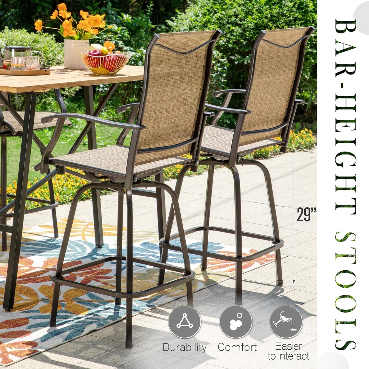 Sophia & William Outdoor Bar Set, Patio Bar Table and Chairs Set, Bar Height Patio Set - 6 x Swivel