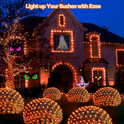 WBao Solar Halloween Lights Outdoor, 200LED 8.4ft x 5.2ft Halloween Net Lights with Remote, 8