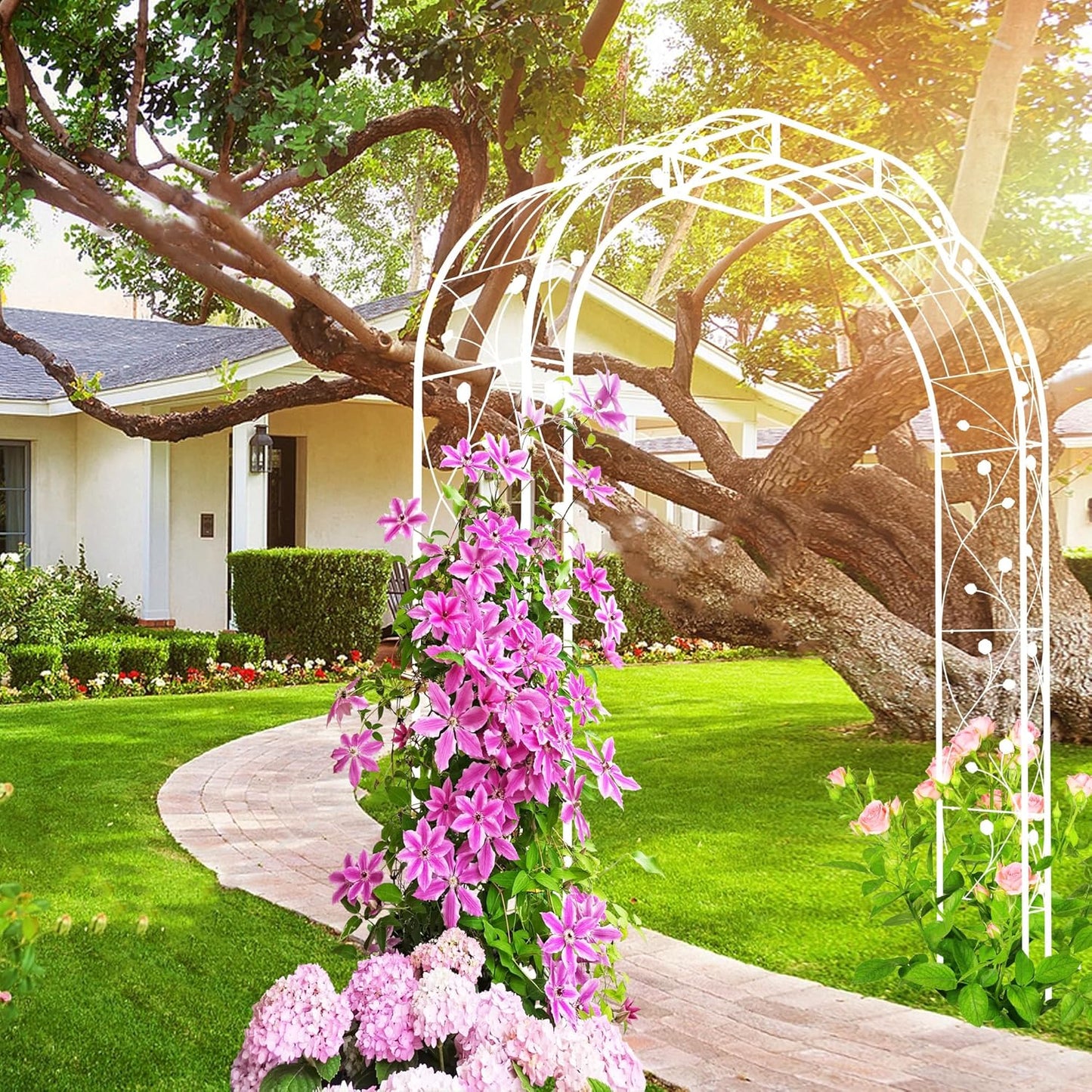 Metal Garden Arch 98.4" H Garden Arbor Trellis for Outdoor Climbing Plants Support Rose Lawn Tall