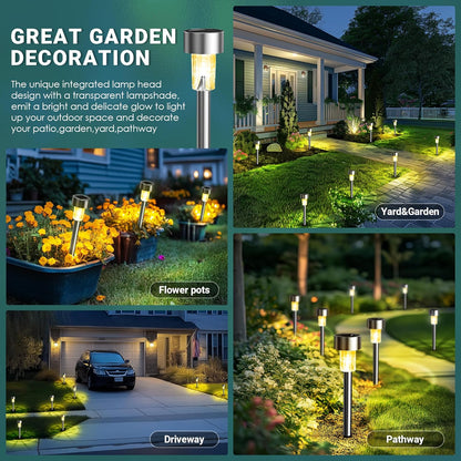 GIGALUMI Solar Lights Outdoor Waterproof, 12 Pack, Stainless Steel LED Solar Garden Lights for