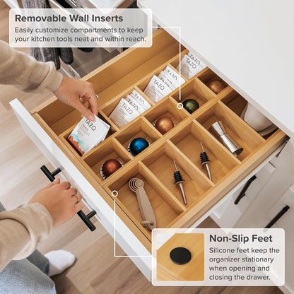 Premium Tea Bags and Coffee Pods Drawer Organizer – Small 9-Compartment Design with Removable Wall