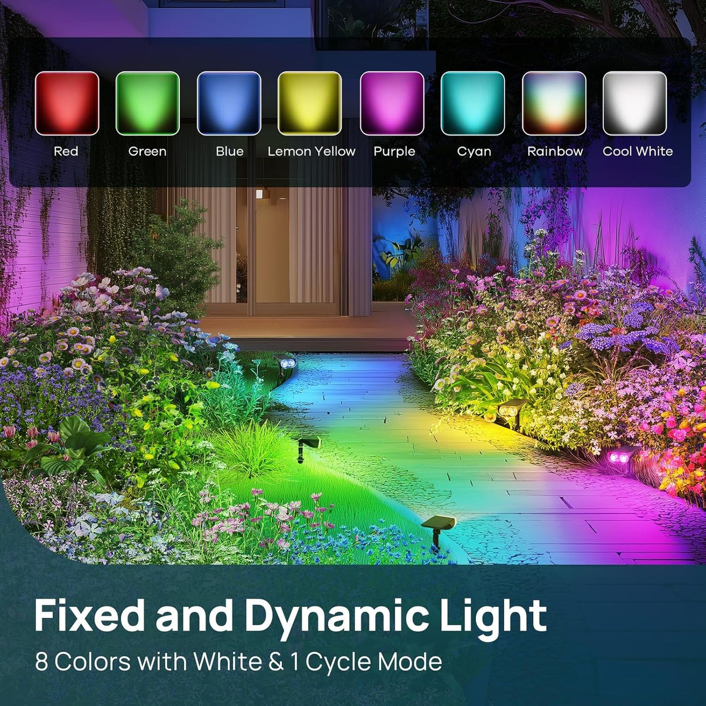 Linkind Solar Lights Outdoor Waterproof IP67, StarRay RGB Solar Spot Lights Outdoor, Color Changing